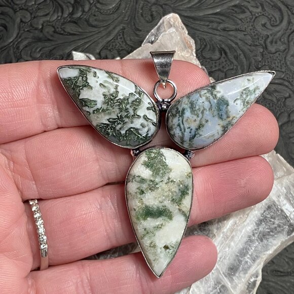 Triple Tree Agate Pendant Stone Crystal Jewelry - Picture 1 of 5